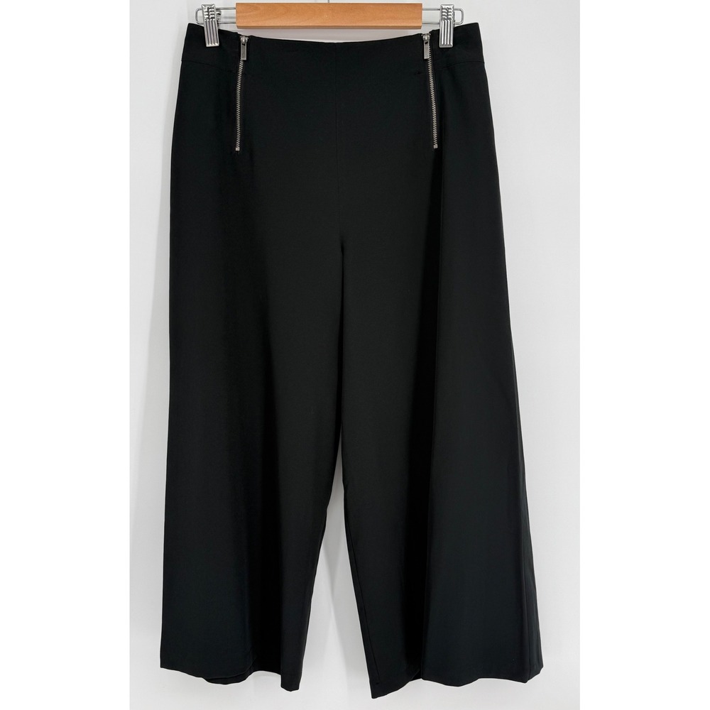 Lisa Rinna Collection Black Wide Leg Culotte Pants Womens Zipper Detail Sz XS